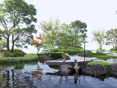 New Chinese-style Garden Landscape Waterfront Landscape Waterscape Plant Group Landscape Sparks 3d model
