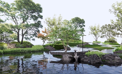 New Chinese-style Garden Landscape Waterfront Landscape Waterscape Plant Group Landscape Sparks 3d model