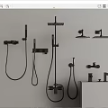Modern Black Shower Systems With Wall Mounted Heads And Handheld Sprayers 3d model