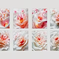 Botanical Paintings With Pink And White Flowers Eight Framed Artworks In Grid