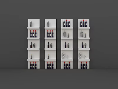 Modern White Wine Cabinet With Multiple Shelves Holding Wine Bottles And Glassware 3d model