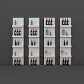 Modern White Wine Cabinet With Multiple Shelves Holding Wine Bottles And Glassware