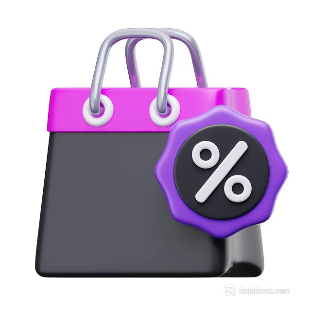 Modern Decorative Ornament Set With Shopping Bag And Discount Design Features 3d model 