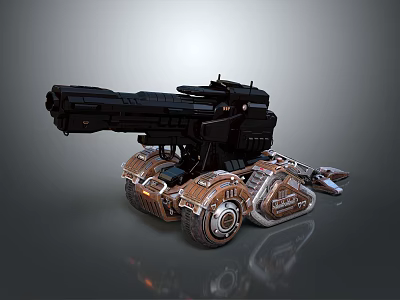 Advanced Mechanical Weapon Featuring Large Cannon Tracked Base And Metallic Black Brown Design 3d model