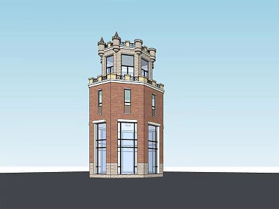 Red Brick Tower With Ornate Top Classical Style Windows And Architectural Design 3d model
