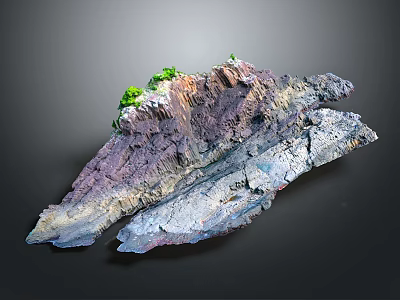 Colorful Rock Model With Green Plants And Textured Surface Miniature Landscape 3d model