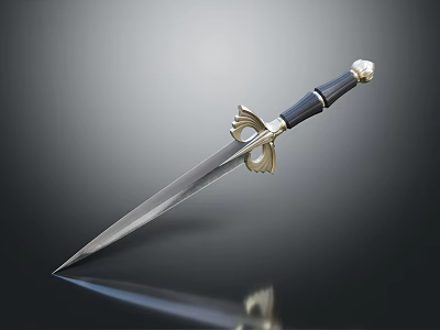 Antique Decorative Weapon with Sharp Metal Blade Ornate Gold Hilt Guard Black Handle Sleek Design 3d model