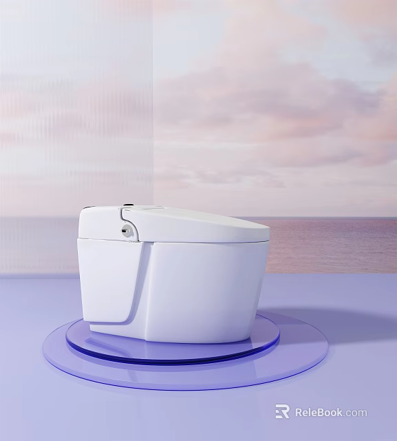 Modern White Toilet Design With Blue Base And Seaside Cloudy Sky Background 3d model 