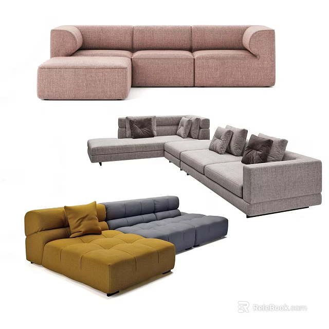 Modern L Shaped Sofa Set With Various Colors And Comfortable Cushions 3d model