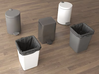 Bathroom Accessories Trash Bins in Different Colors with Lids and Pedal Design 3d model