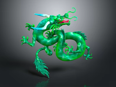 Green Dragon 3D Artwork With Scaled Body Curved Horns Flowing Mane And Clawed Limbs 3d model
