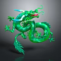 Green Dragon 3D Artwork With Scaled Body Curved Horns Flowing Mane And Clawed Limbs