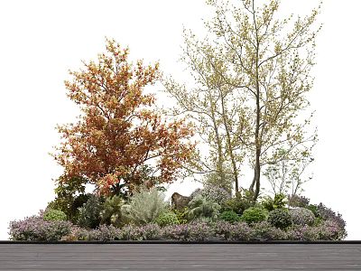 Garden Bushes With Colorful Foliage Various Leaves Surrounded By Trees On Ground 3d model