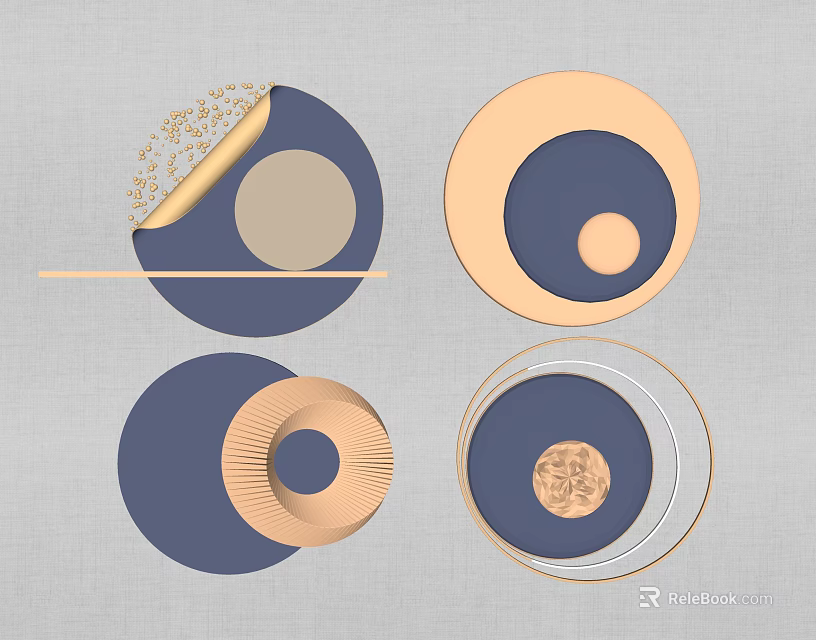 Modern Circular Wall Decor With Layered Multicolor Designs And Golden Borders 3d model