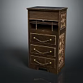 Classic Dark Wood Chest of Drawers With Golden Handles And Carved Patterns