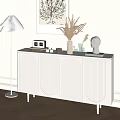 White Entryway Console Cabinet with Ribbed Design Table Lamp Dried Flowers and Decor