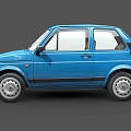 Blue Vintage Two Door Car With Black Accent Stripes And Silver Wheels