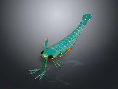 Vibrant Green Shrimp Shaped Decorative Model With Long Body Antennae Legs And Colorful Accents 3d model