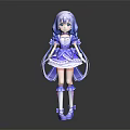 Anime Game Character With Light Blue Hair Frilly Blue White Dress And Knee High Socks