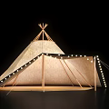 Traditional Tepee Tent with Canvas Cover String Lights and Wooden Frame