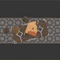 Wooden Tabletop Structure On Gray Checkered Rug With Orange Mat And Supports