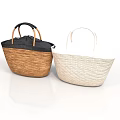 Stylish Handwoven Wicker Baskets With Black And Beige Handles For Daily Use