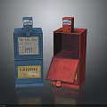 Vintage Blue And Red Self Park Stop Parking Meters With Open Lid