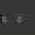 Two Military Helicopters Parked On Reflective Ground With Gray Body And Rotors