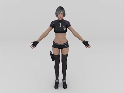 Game Movie Character With Short Hair Black Outfit Number 1 Holster Thigh High Socks Gloves 3d model
