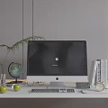 Modern iMac Computer Desktop Setup With Green Plant Globe Books And Apples 3d model
