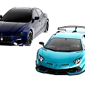 Dark Blue Luxury Sedan And Light Blue Sporty Car With Rear Spoiler Design