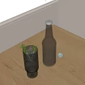 Bottle and Glass with Orange Drink Rosemary Lemon Slice on Light Wooden Table by Window