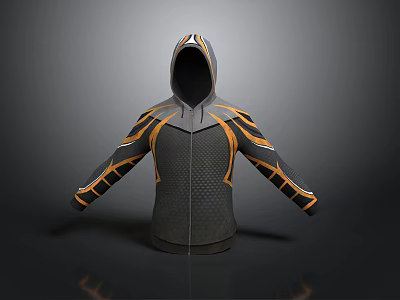 Stylish Dark Gray Hoodie With Orange Accent Stripes And Mesh Texture 3d model