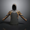 Stylish Dark Gray Hoodie With Orange Accent Stripes And Mesh Texture