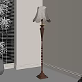 Vintage Floor Lamp With White Lampshade By Window And Green Plant