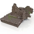 Modern Scene Featuring Ancient Stone Ruins With Broken Walls And Green Plants