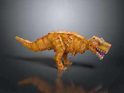 Pixel Art T Rex Dinosaur Character 3D Model With Orange Yellow Block Texture 3d model