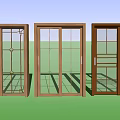 Wooden Frame Sliding Doors With Different Glass Panel Patterns For Interior Design 3d model