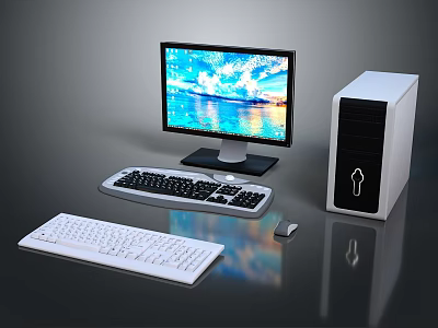 Modern Desktop Computer Setup With Monitor Tower Keyboard And Mouse 3d model