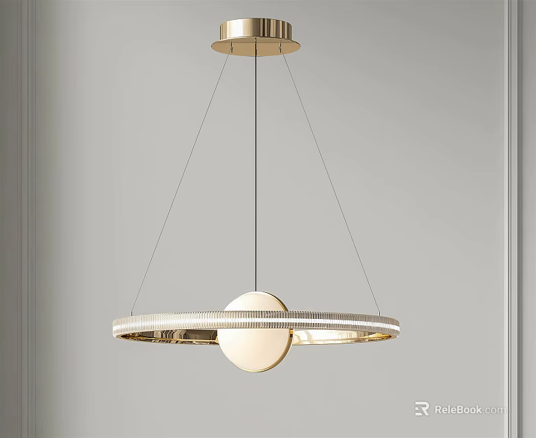 Modern Gold Metal Frame Chandelier With Circular Ring Design And Round Central Shade 3d model 