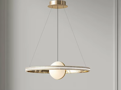 Modern Gold Metal Frame Chandelier With Circular Ring Design And Round Central Shade 3d model