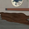 Elegant Natural Wooden Stool With Log Texture In Modern Interior And Decorative Painting Green Plant