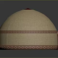 Traditional Yurt Architecture With Beige Felt Dome Red Decorative Band And Wooden Door