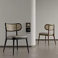 Modern Minimalist Dining Chairs With Woven Backrests Black And Wooden Frames Comfortable Seats