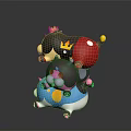 Black Crown Character Riding Pink Spotted Creature With Red Ball And Colorful Patterns