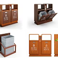 Public Trash Bins With Recycling Compartments And Wooden Design For Waste Separation