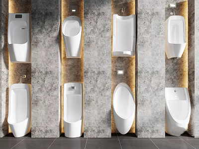 Modern Urinal Design In Bathroom Interior With Wall Mounted Units Concrete Walls And Lighting 3d model