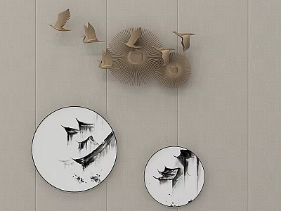 Elegant Circular Wall Decor With Mountain Bird Patterns And Flying Bird Accents 3d model