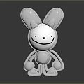 White Cartoon Rabbit Figure With Large Ears Smiling Face And Glossy Surface On Black Background