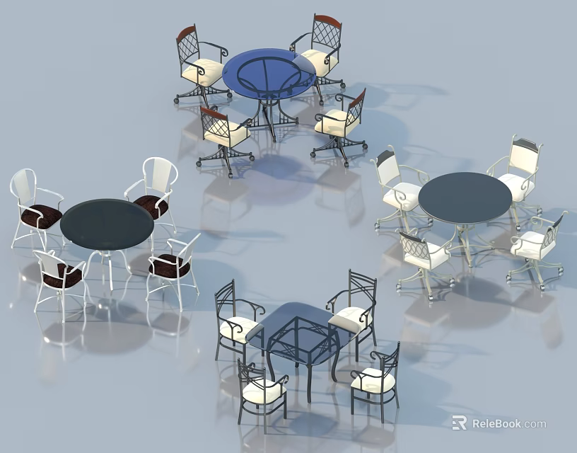 Modern Dining Table And Chair Sets With Various Designs And Metal Frames 3d model